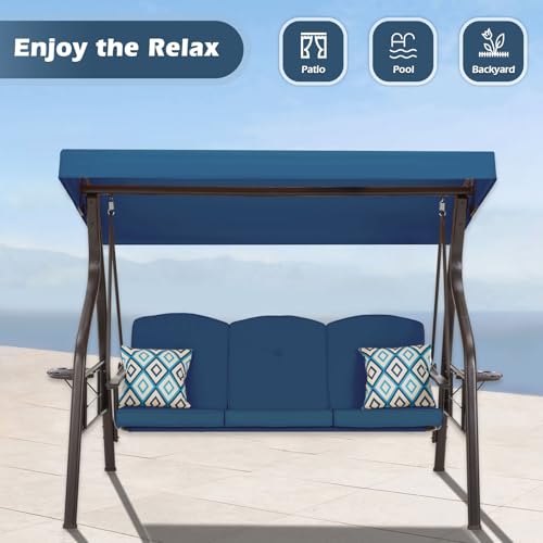 3-Seat Outdoor Porch Swing with Stand, Patio Swing with Canopy