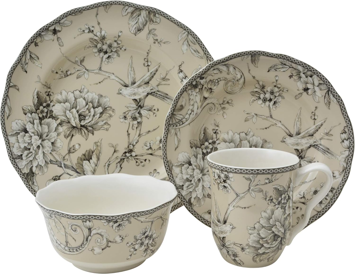 Adelaide 16-Piece Porcelain Dinnerware Set With Round Plates, Bowls, And Mugs, Antique White