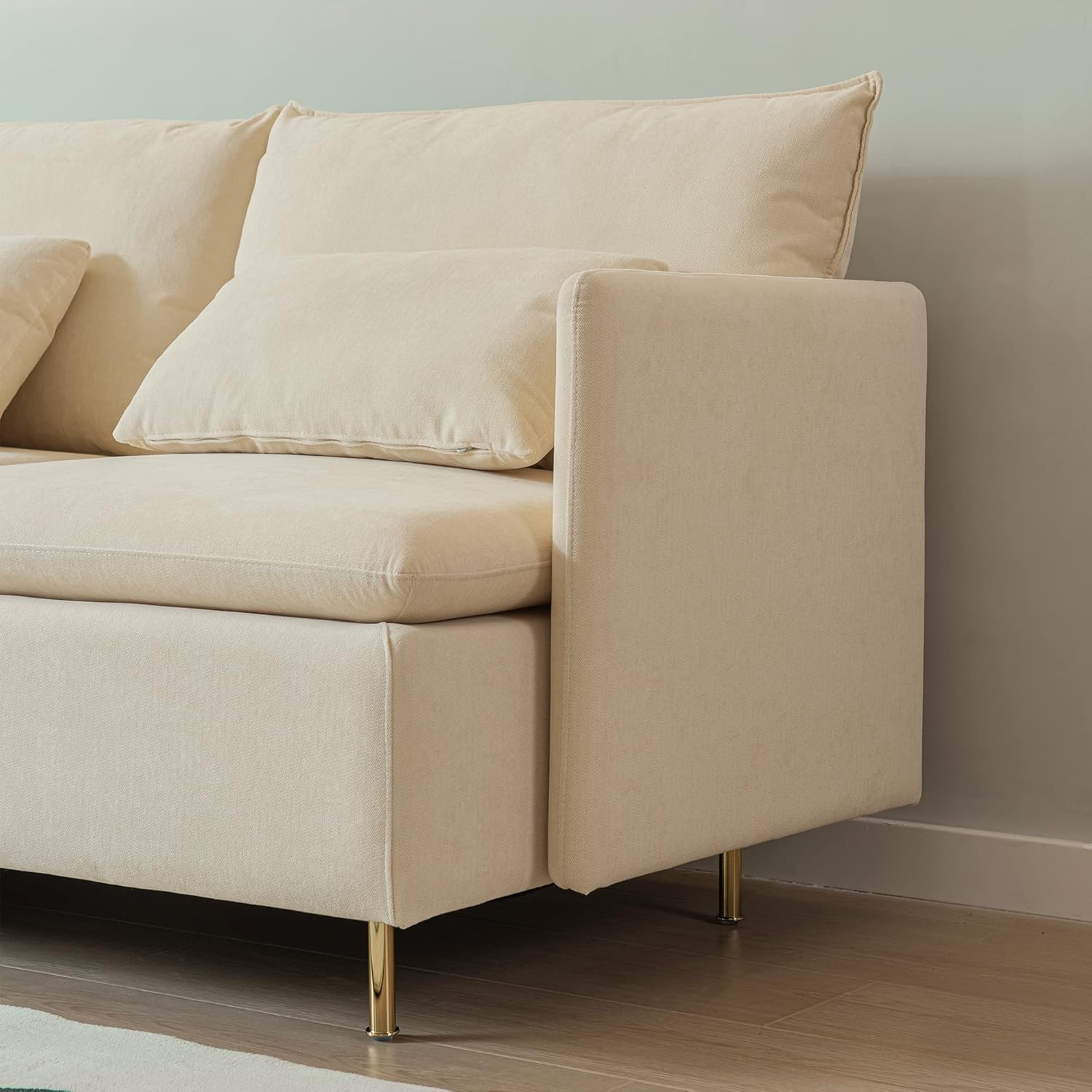 Modular L Shaped Corner Sofa,Left Hand Facing Sectional Couch,Beige Cotton Linen 90.9''