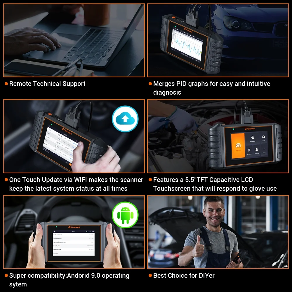 FOXWELL NT716 OBD2 Scanner Code Reader ABS Bleed Scan Diagnostic Tool SRS Transmission Engine Scanner Car Tool EPB TPMS SAS TPS Oil Reset