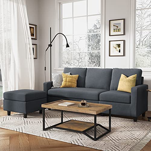HONBAY Convertible Sectional Sofa, L Shaped Couch with Reversible Chaise for Small Space, Black