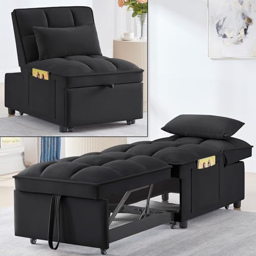 Majnesvon 4 in 1 Sleeper Chair with Pullout Sofa Bed, Convertible Lazy Sleeper Sofa Chair with Storage Pockets & Adjustable Backrest