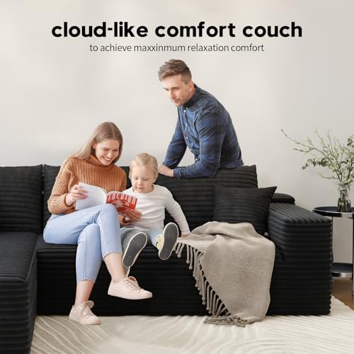 107.5" Cloud Modular Sectional Sofa with 1 Ottoman,Modern Minimalist Upholstered Couches, Comfort U Shaped Sofa for Living Room