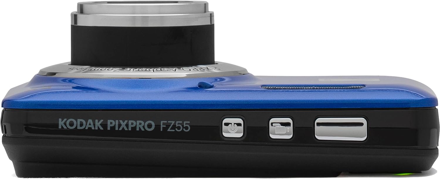 Kodak PIXPRO FZ55 Blue 16MP Digital Camera 5X Optical Zoom 28mm Wide Angle 1080P Full HD Video 2.7" LCD Camera + 64GB Card and Reader + Case + Memory