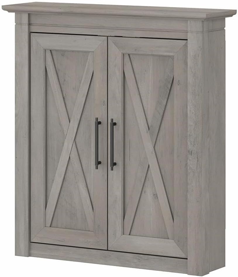 Pemberly Row Engineered Wood Bathroom Wall Cabinet with Doors in Driftwood Gray