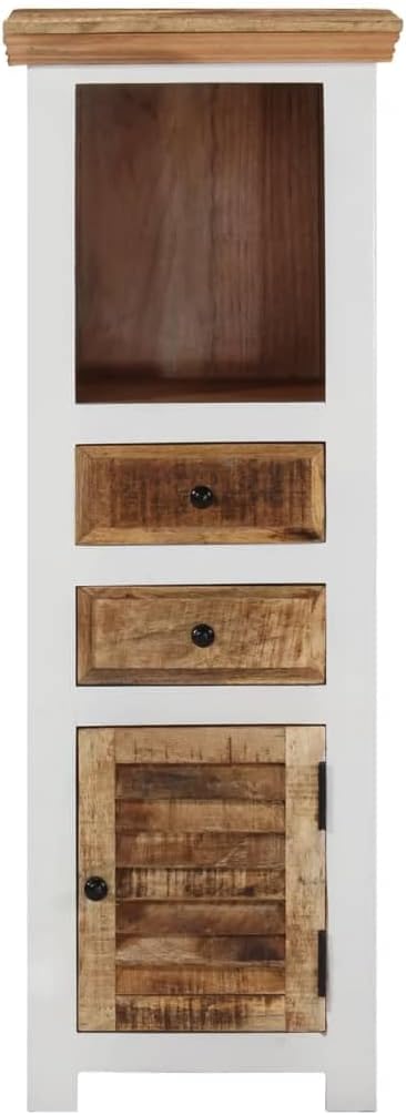 XAVIER Sideboard、Entryway Cabinet、Kitchen Buffet Cabinet、Storage Cabinet Highboard Brown&White 15.7"x11.8"x43.3" Solid Wood Mango and Acacia Suitable