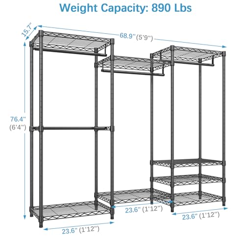 VIPEK V5 Portable Closet Wardrobe Heavy Duty Clothes Rack, Freestanding Clothing Rack with 4 Hang Rods & 8 Shelves, Adjustable Closet Racks