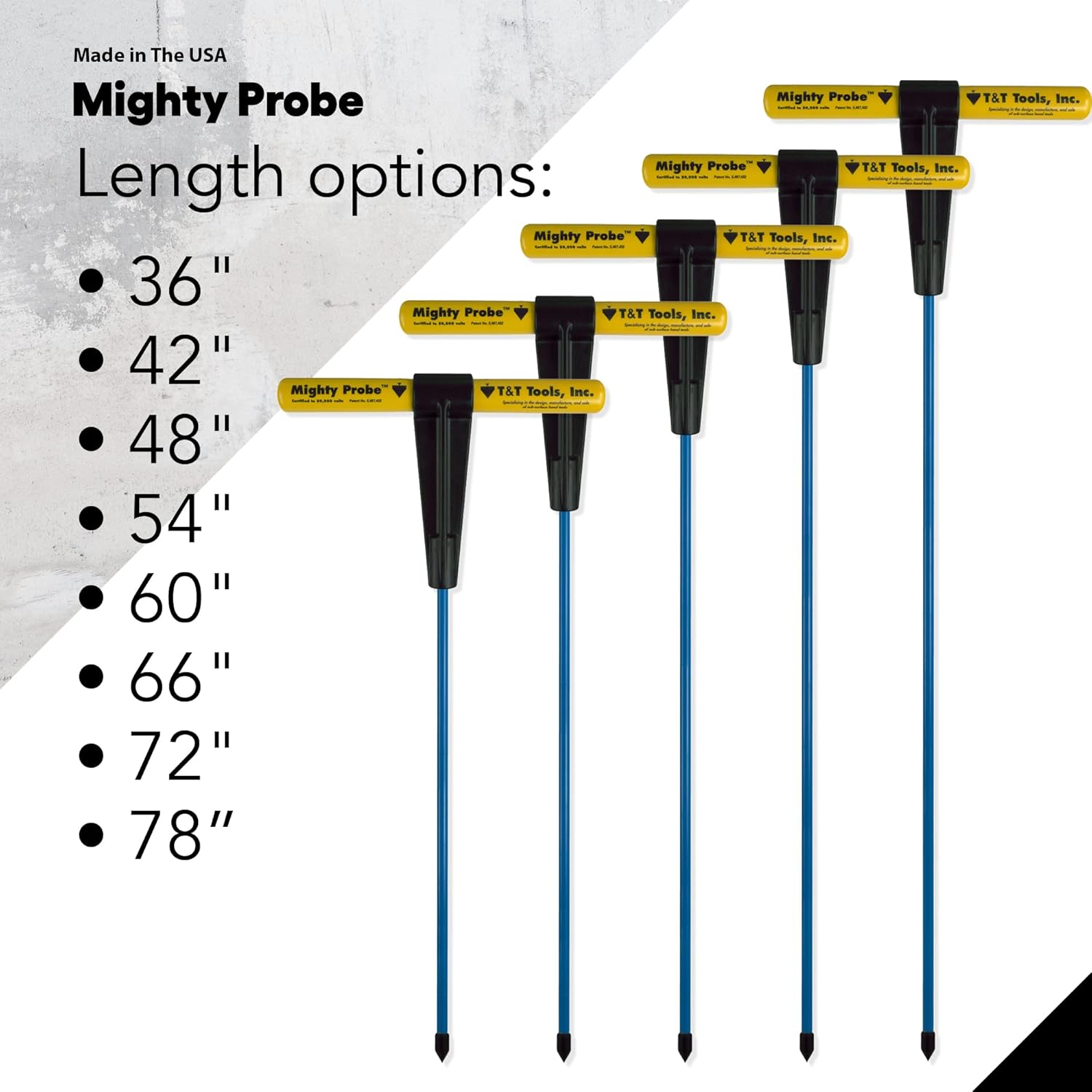T&T Tools Mighty Probe Insulated Metal Soil Probe - 72-Inch Long Overall, w/ 7/16 Metal Hex Rod - Probing Rod, T-Handle Steel Rods, Landscaping Tools