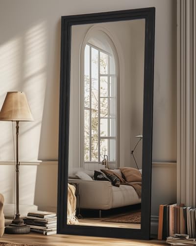 Full Length Mirror, 71"×32" Wooden Mirror Full Length with Stand Wood Floor Mirror, Oversized Stand Up Mirrors Large Wall Mirrors