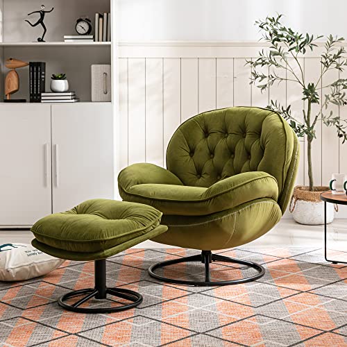 Baysitone Velvet Swivel Accent Chair with Ottoman Set, Modern Lounge Chair with Footrest, Comfy Armchair with 360 Degree Swiveling for Living Room