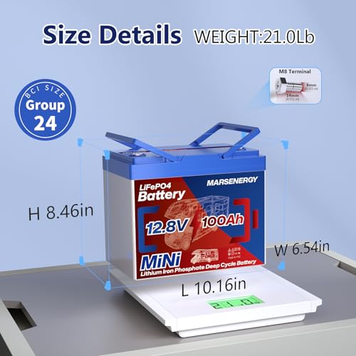 12V 100Ah Lifepo4 Battery, Bci Group 24, Built-in 100A Smart BMS, 4500 to 15000 Deep Cycle Grade A Cells Lithium Battery for Rv, Trolling Motor