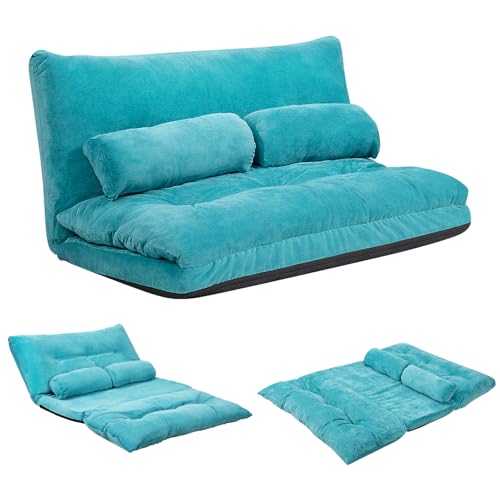 KOMFOTT Foldable Floor Lazy Sofa with 2 Pillows, 6-Position Adjustable Reclining Sofa Sleeper Bed, Convertible Futon Couch Bed