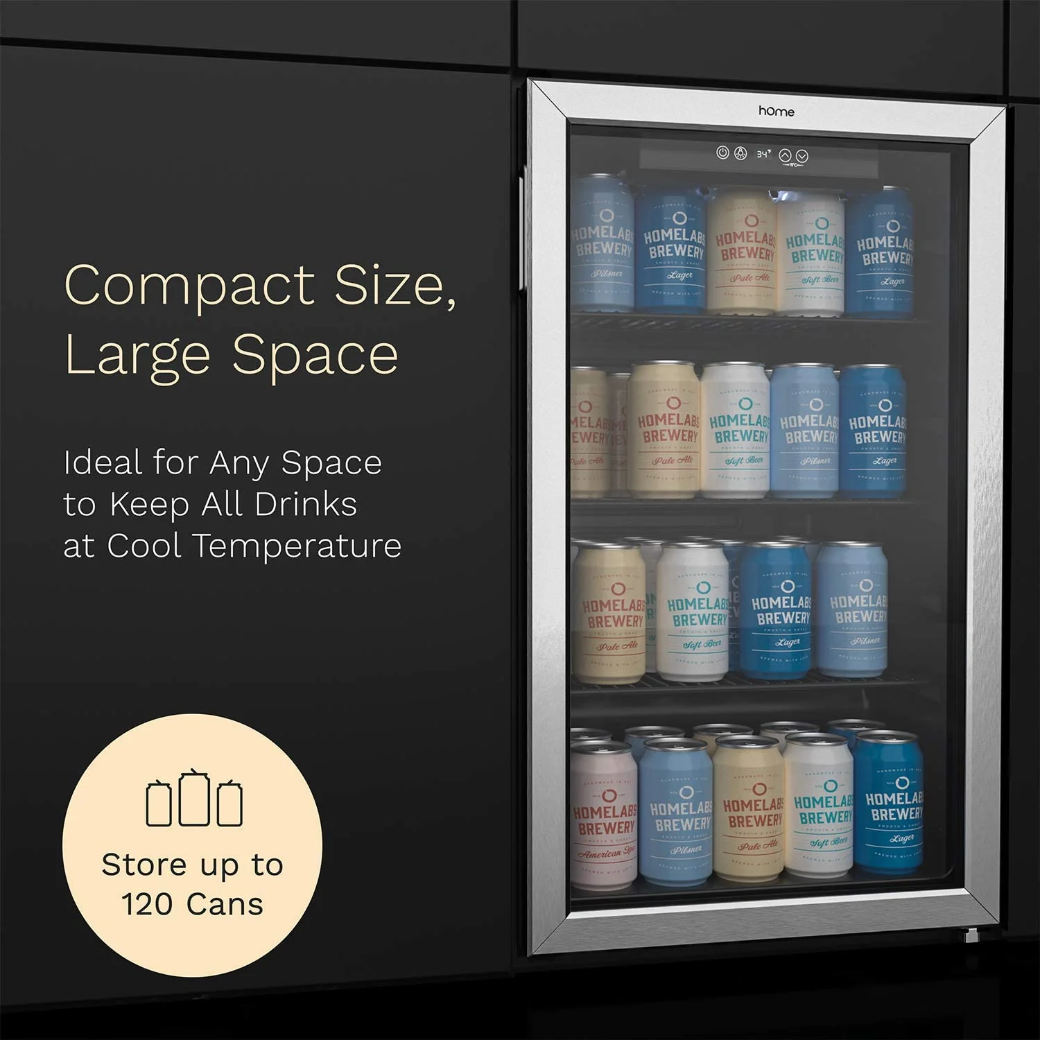 Beverage Refrigerator and Cooler - 120 Can Mini Fridge with Glass Door for Soda Beer or Wine