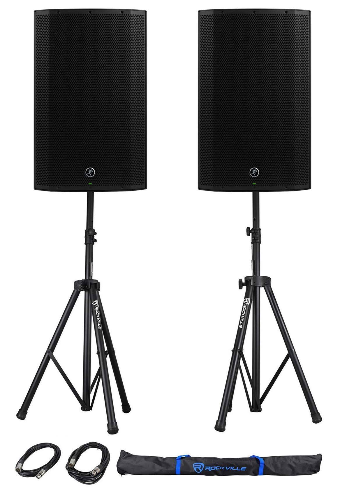 (2) Mackie Thump15A THUMP-15A 15 1300W Powered DJ PA Speakers+Stands+Cables+Bag