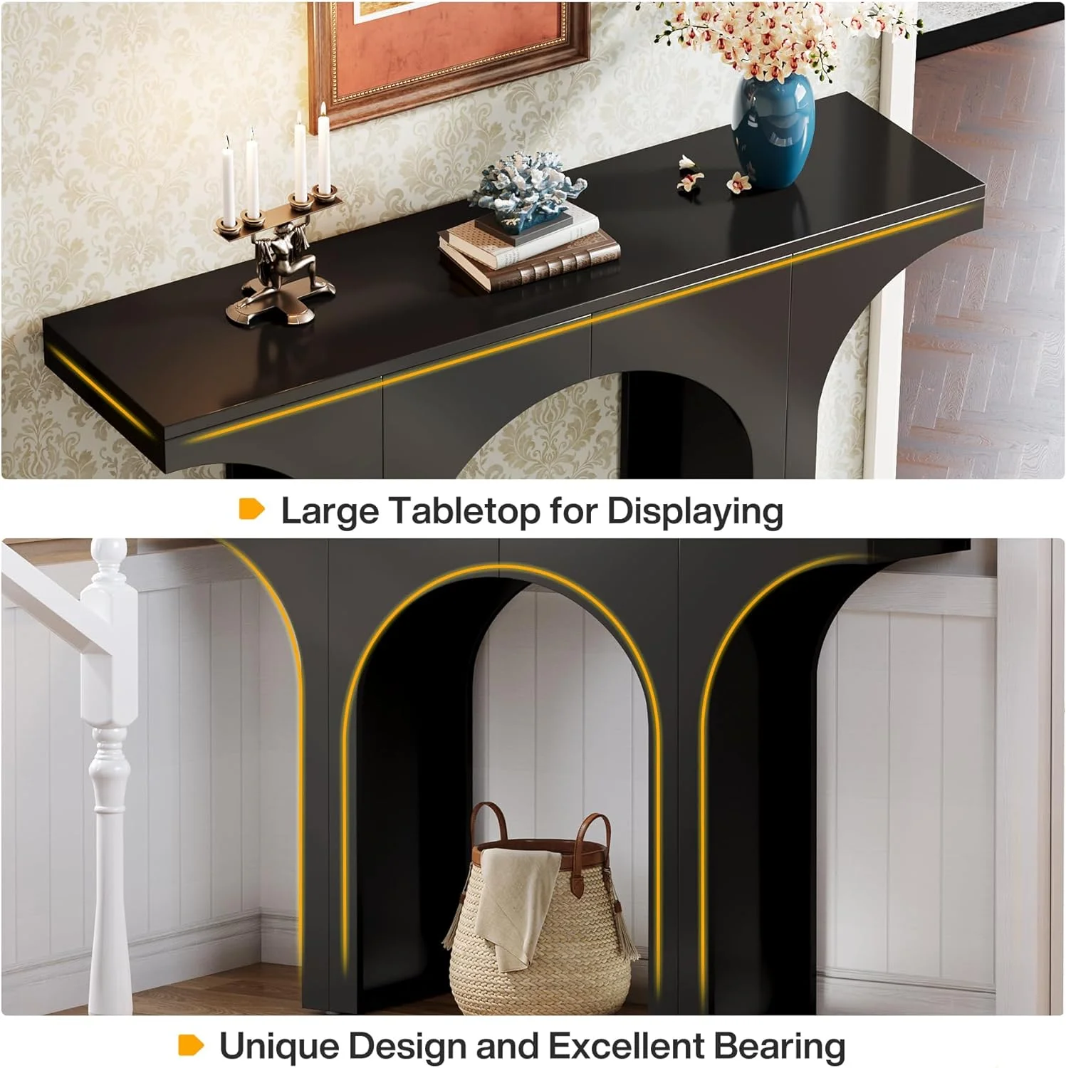 Tribesigns 47 Inches Console Table, Modern Hallway Table, Black Entryway Table, Sofa Table with Arch Base, Unique Foyer Table