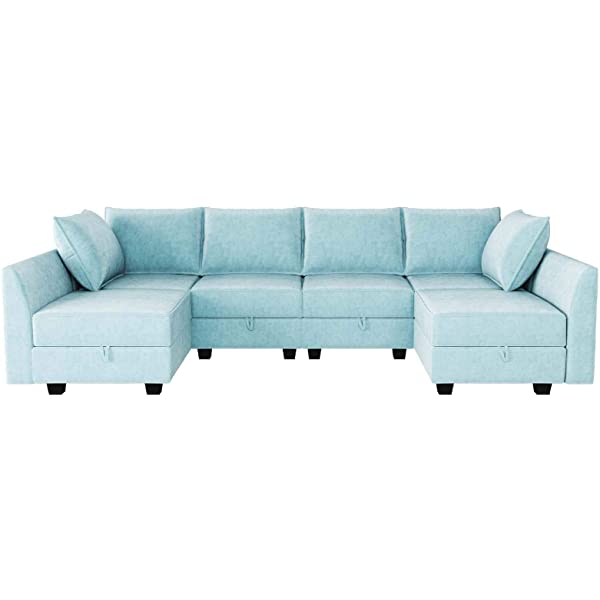HONBAY Convertible Sectional Sofa U Shaped Couch with Reversible Chaise Modular Oversized Couch Sectional Sofa with Ottomans