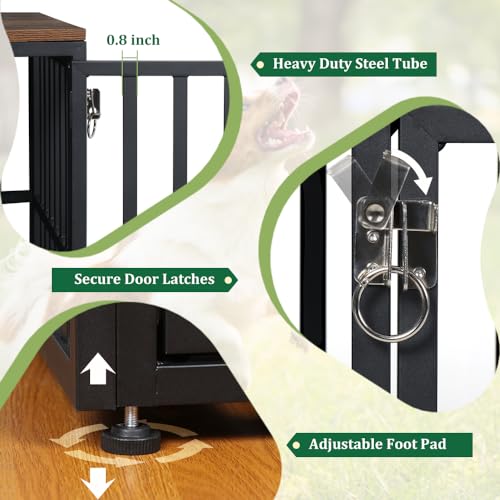 Dog Crate Furniture for 2 Dogs, 76” Wooden Dog Kennel with Divider, XXL Double Dog Crate Furniture Large Breed with 4 Doors