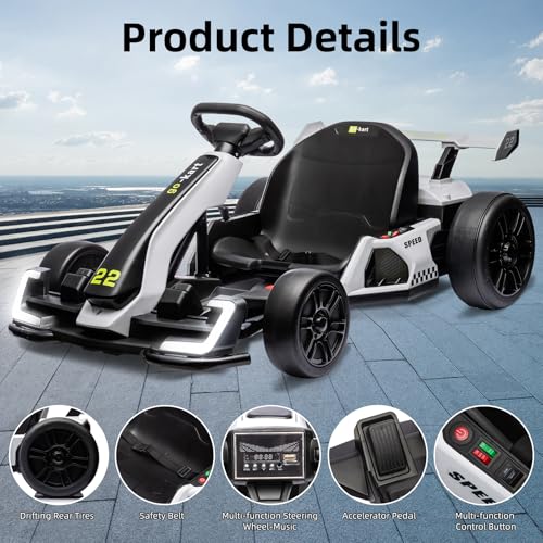 24V Electric Go Kart for Kids，Powerful Drift Kart with 2 * 150W Motors, Adjustable Seat