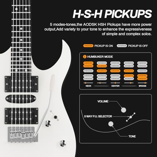AODSK Electric Guitar with Amp Beginner Kit 39 Inch Solid Body Full Size,All Accessories,Digital Tuner,Six Strings,Four Picks,Tremolo Bar,Strap