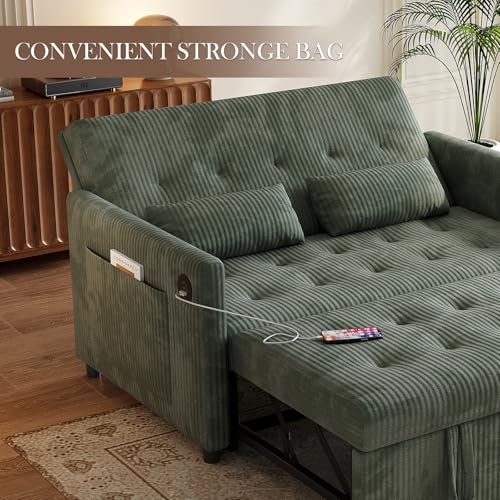 Sofa Bed, Loveseat 3-in-1 Sleeper Sofa with Pull Out Bed, Pockets and USB
