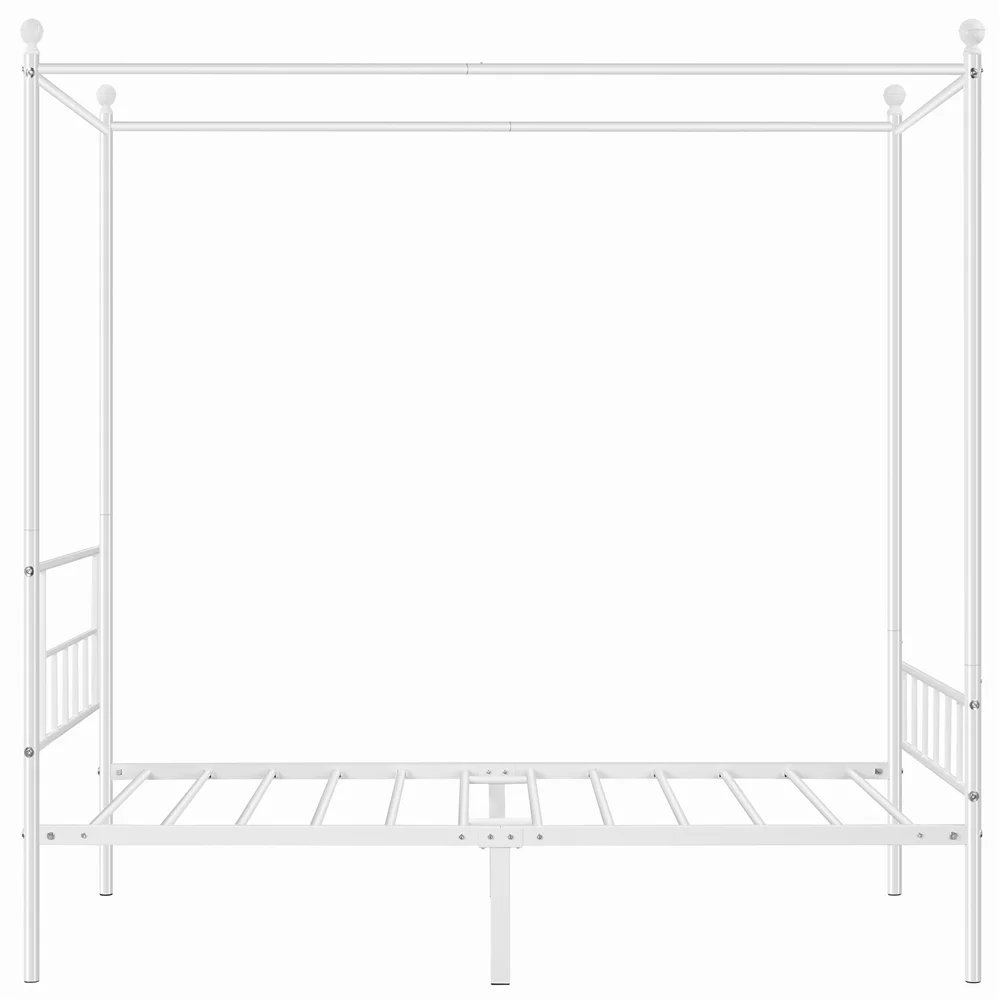 Easyfashion Juno Metal Canopy Bed Frame Four Poster Bed with Headboard and Footboard, White, Twin