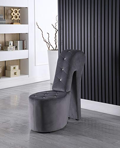 Best Master Furniture High Heel Velvet Shoe Chair with Crystal Studs, Black