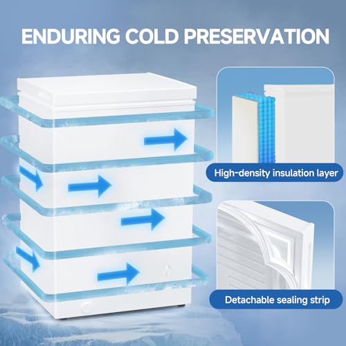 BANGSON 3.5 Cu.Ft Chest Freezer, Compact Deep Freezer with Removable Basket, Adjustable Thermostat, Energy-Saving