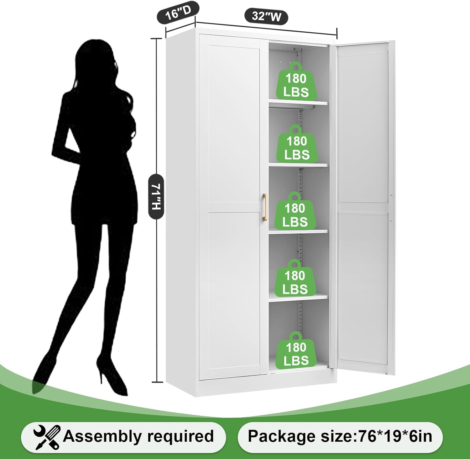 71''Kitchen Pantry Storage Cabinet,Freestanding Kitchen Pantry Cabinet,White Cabinets with Doors and Shelves, Tall Kitchen Storage Cabinet