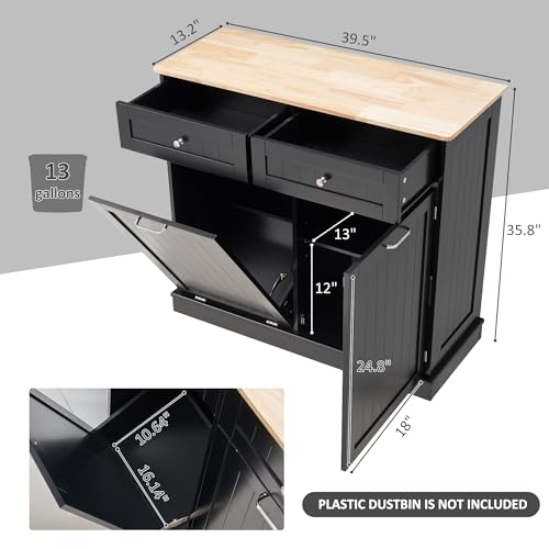 13 Gallons Tilt Out Trash Cabinet Kitchen Waste Bins Modern Kitchen Trash Cabinet with Adjustable Shelf and Hideaway Drawers