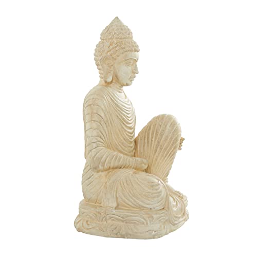 Deco 79 Magnesium Oxide Buddha Decorative Garden Sculpture Indoor Outdoor Meditating Garden Statue, Outdoor Sculpture 19" x 15" x 36", Silver