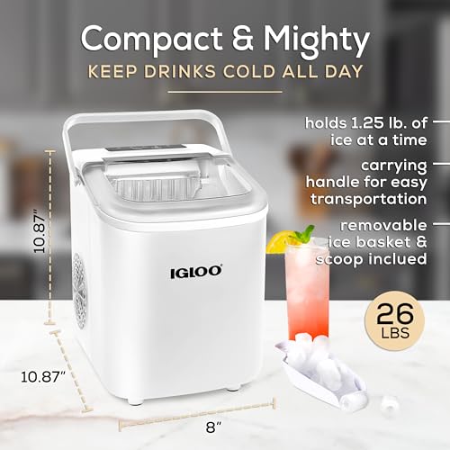 Igloo Electric Countertop Ice Maker Machine - Automatic and Portable - 33 Pounds in 24 Hours - Icecube Maker - Plastic Scoop and Basket