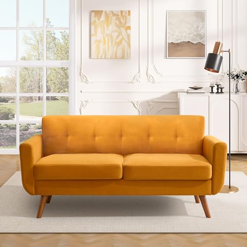 Tbfit L Shaped Couch Sofa, 80" W Mid-Century Modern Sectional Couches, 3 Seater Sofas with Wide Chaise Lounge & Two Pillows