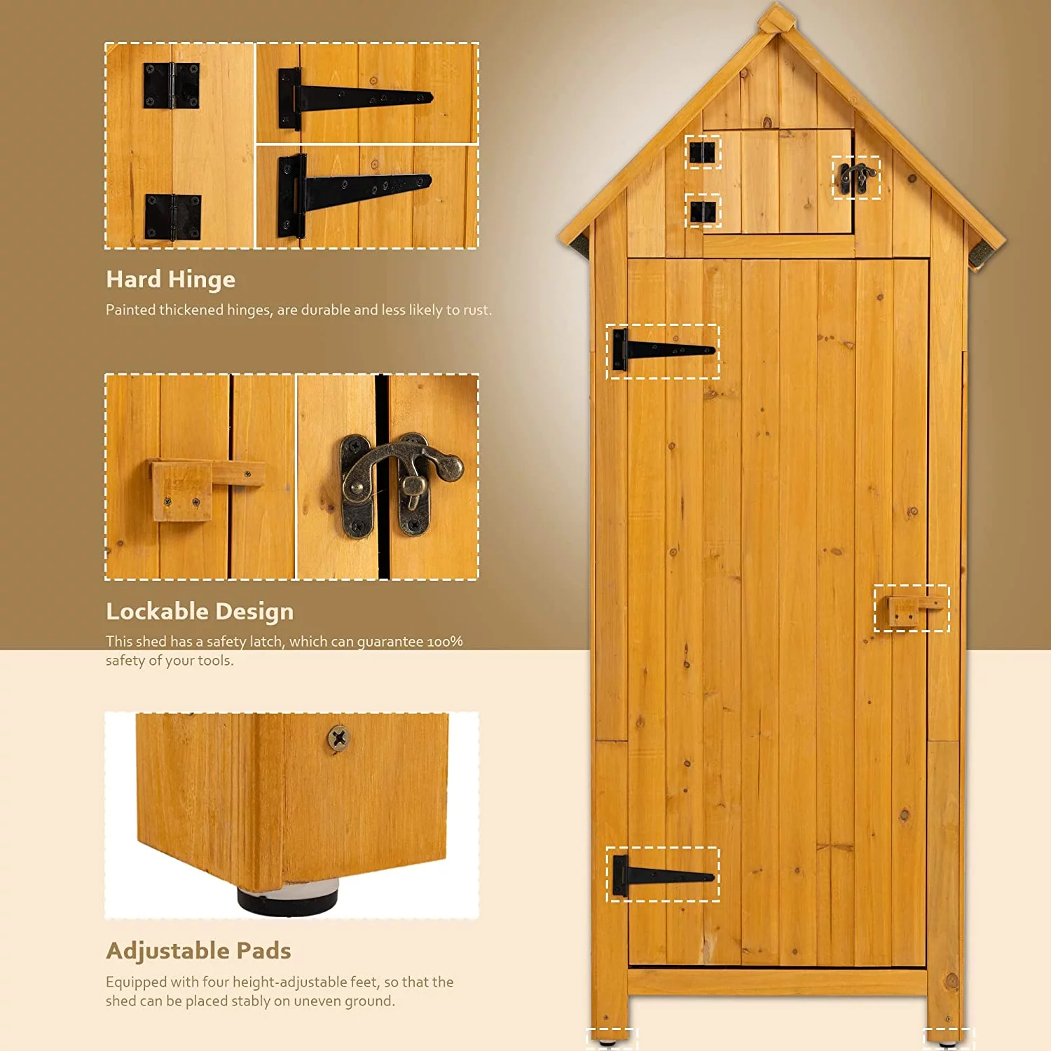 Wooden Outdoor Storage Cabinet Tool Shed - 30.3&rdquo; L X 21.3&rdquo; W X 70.5&rdquo; H Small Wood Garden Shed