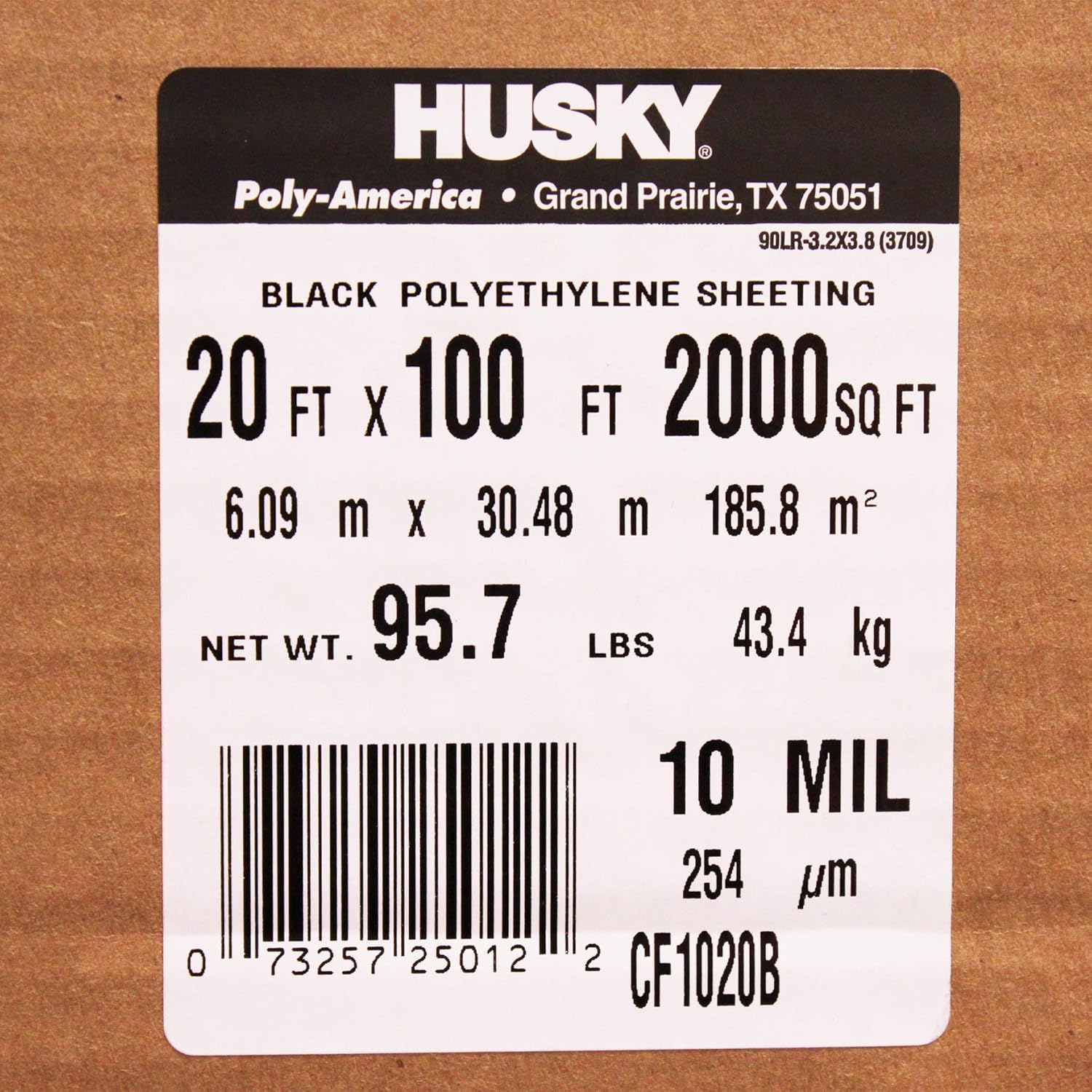 Poly-America (20'x100') Husky Contractor's Choice Black Plastic Sheeting 10 Mil. Thickness (CF1020) Polyethylene Plastic BEST FOR Overspray Shield