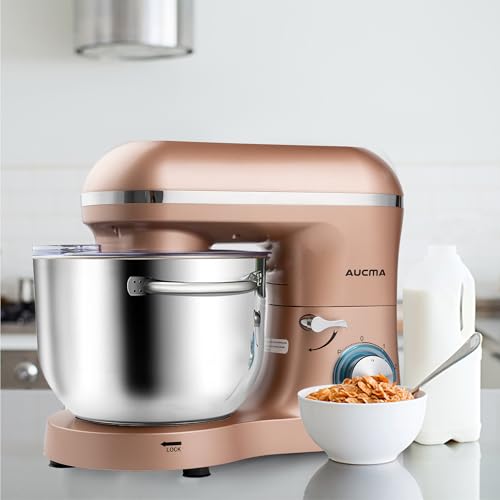 Aucma Stand Mixer,6.5-QT 660W 6-Speed Tilt-Head Food Mixer, Kitchen Electric Mixer with Dough Hook, Wire Whip & Beater (6.5QT, Black)