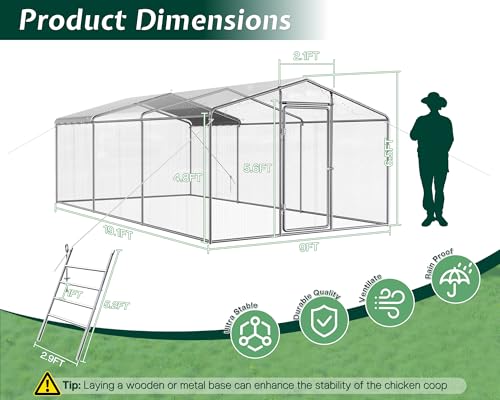 Jocisland 9x25.3x6.4 FT Large Walk-in Chicken Coop with 2 Hinged Doors, Dome Roof, PE Cover & Wire Mesh for Backyard Hen, Rabbit, Duck
