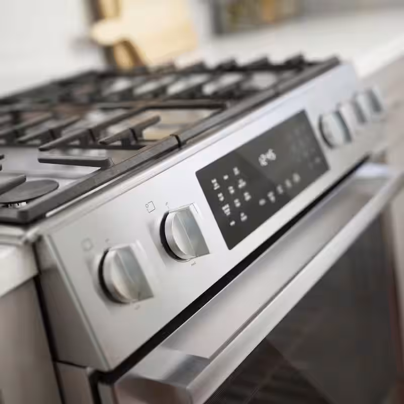Benchmark Series 30 in. 4.6 cu. ft. Slide-In Dual Fuel Range with Gas Stove and Electric Oven in Stainless Steel