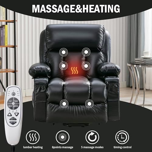 FLEXISPOT XL31 Power Lift Recliner Chair for Elderly, Electric Lift Chair with Massage & Heat, PU Leather Reclining Sofa w/Cup Holders