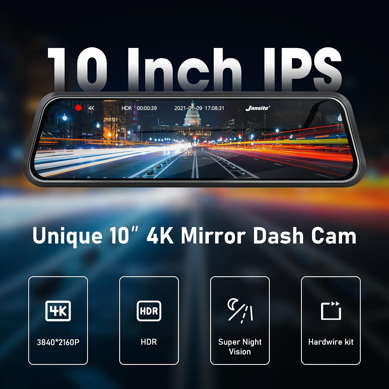 Upgraded UHD 4K Mirror Dash Cam Rear View Mirror Camera Rearview Dash Cam Front and Rear Rearview Mirror Backup Camera Dual Dash Cam w Hardwire Kit