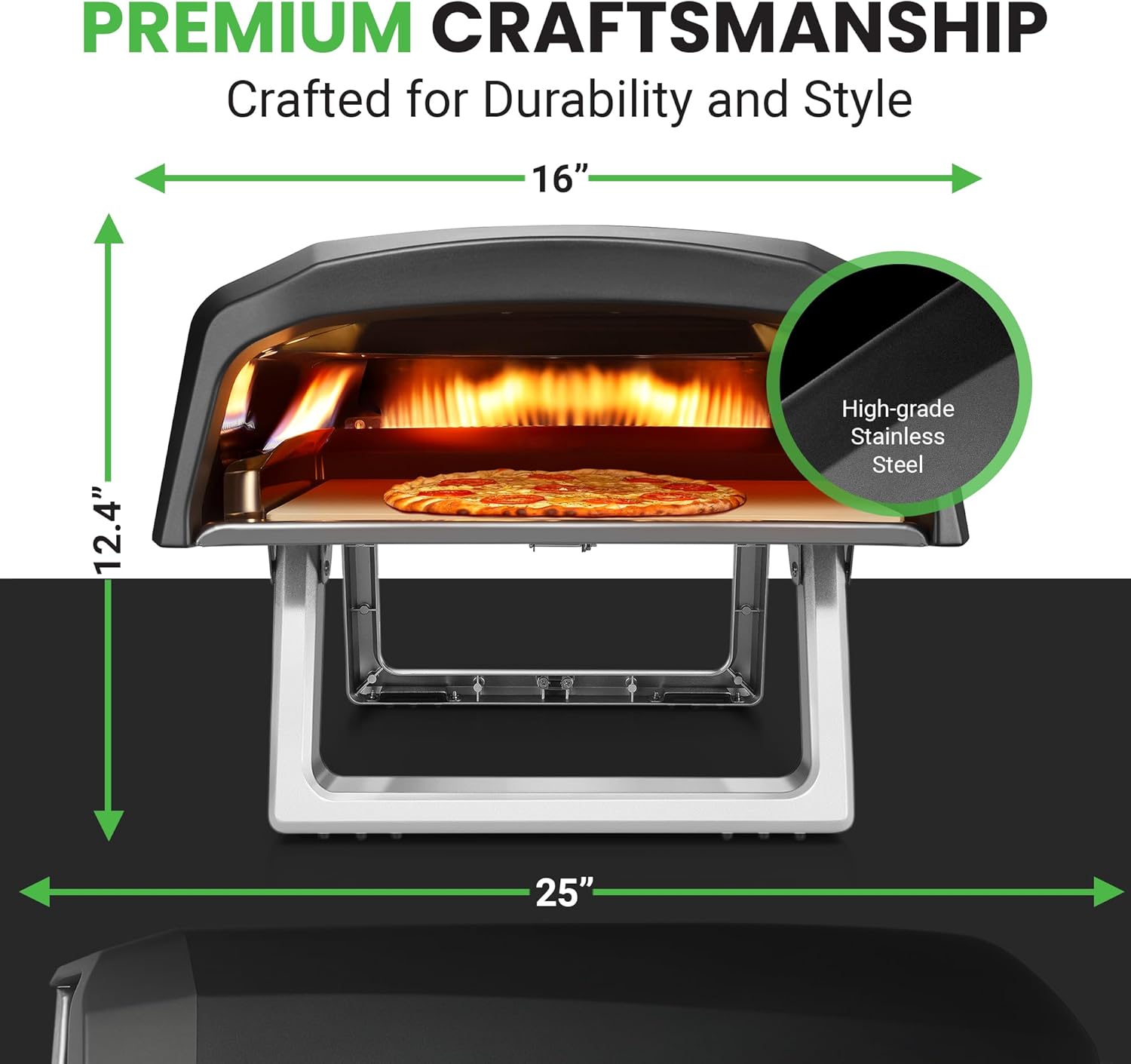 NutriChef Portable Outdoor Gas Pizza Oven - Includes Foldable Feet, Adjustable Heat Control Dial, Burner, Stone & Regulator Hose