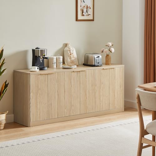 67" Fluted Oak Buffet Cabinet Sideboard with Storage, Large Credenza with 6 Doors