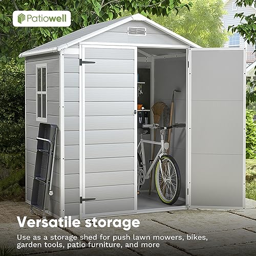 Patiowell 6x4 FT Plastic Outdoor Storage Shed, Resin Shed Perfect to Store Patio Furniture, GardenTools Bike Accessories, Beach Chairs and Lawn Mower