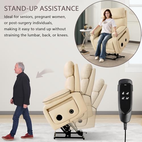 Dual Motor Power Lift Recliner Chair for Adult & Elderly, Infinite Position Lay Flat Lift Chair with Heat & Massage, Cup Holder, Lumbar Pillow