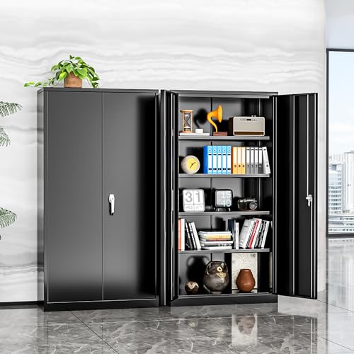 INTERGREAT Metal Storage Cabinets 72” Black Garage Steel Storage Cabinet with Doors and Shelves, Metal Tool Cabinet