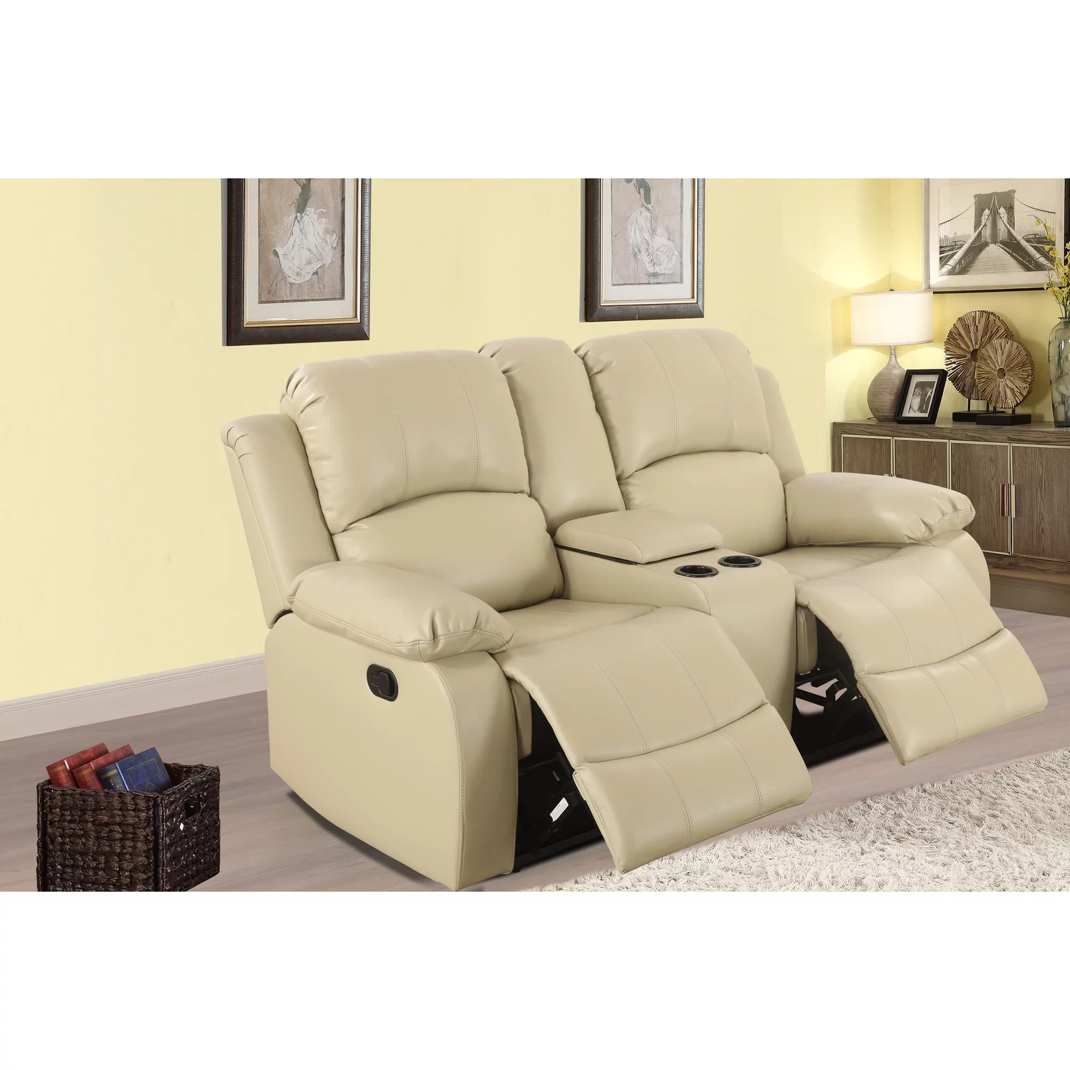Lifestyle Furniture Sectional Recliner Sofa Set Bonded Leather 3 PCS Motion Sofa Loveseat Recliner Couch Manual Reclining Chair with Drop Down Table