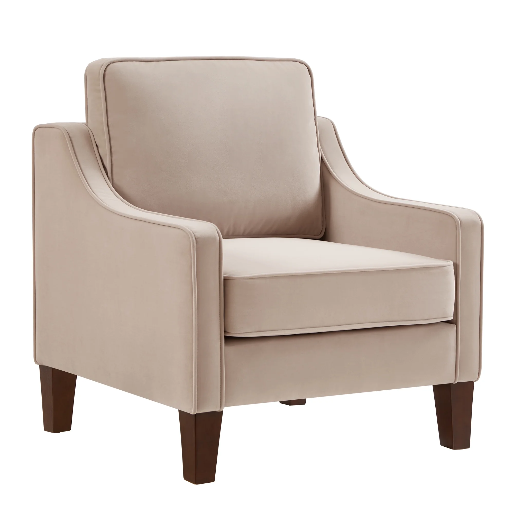 Taupe Modern Armchair, Living Room Single Seat Sofa Chair with Wooden Legs, Upholstered Velvet Accent Chair for Indoor Use
