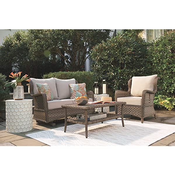Signature Design by Ashley Clear Ridge Outdoor Wicker Patio Lounge Chair, Set of 2, Light Brown