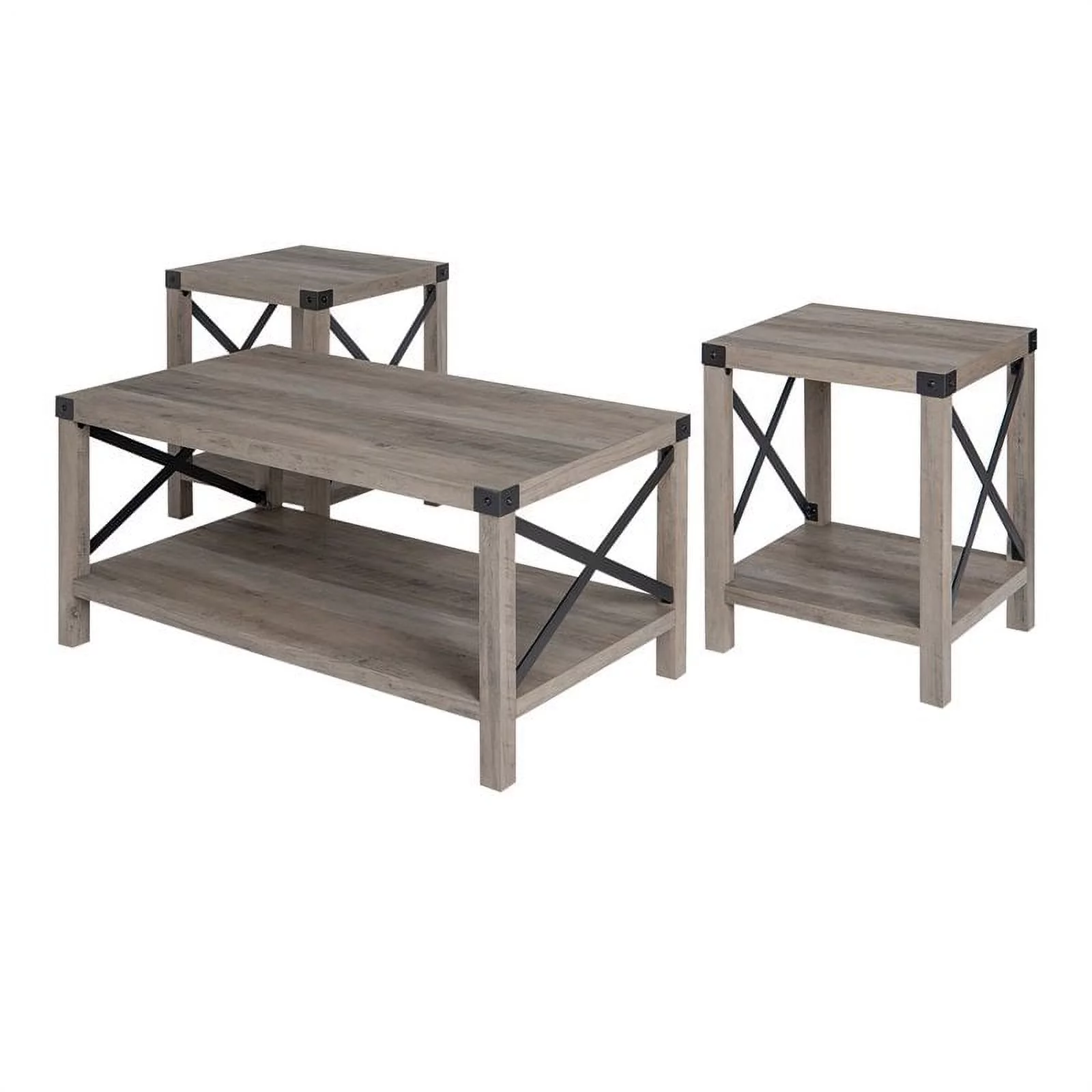 Home Square 4 Piece Set with TV Stand, Coffee Table and 2 End Tables in Gray