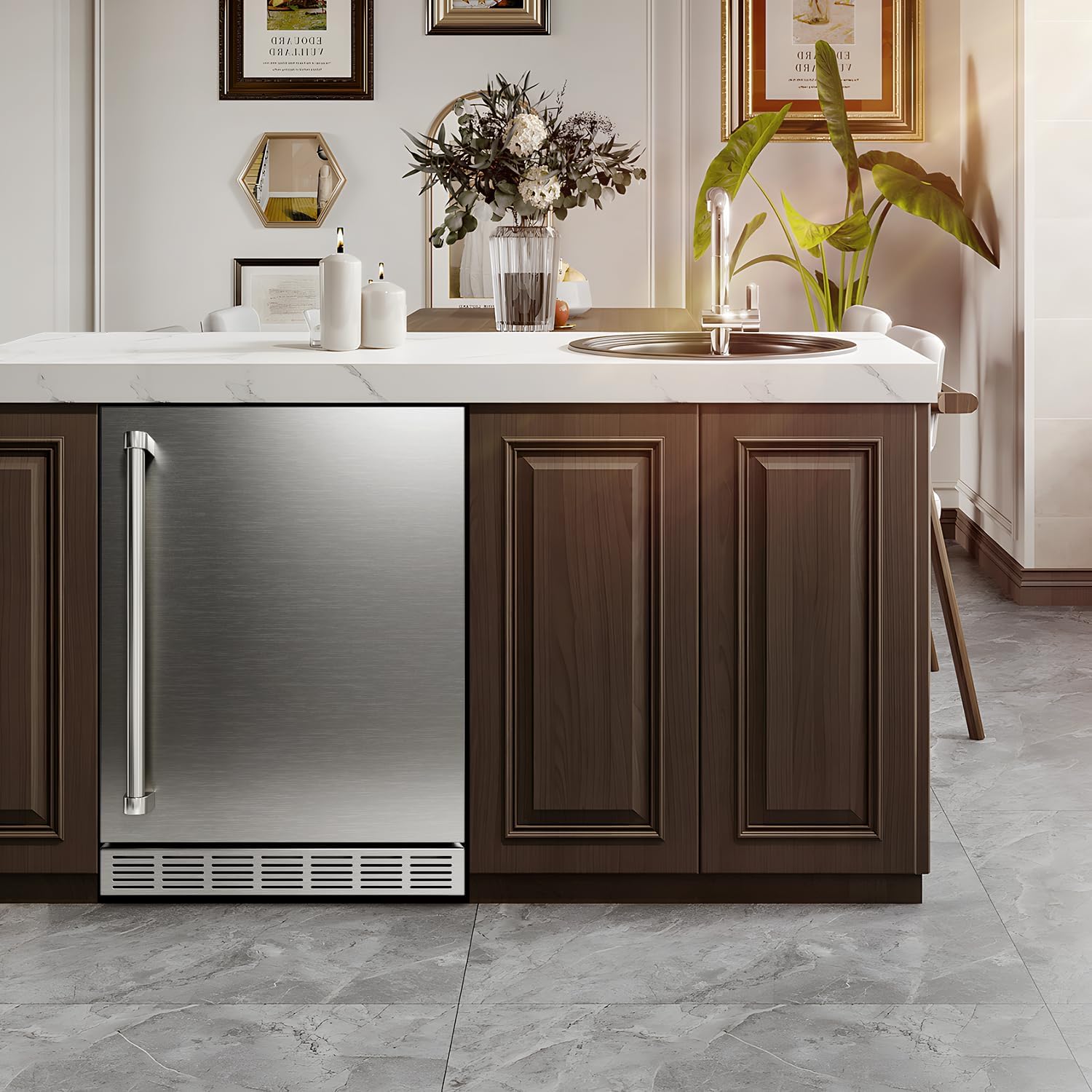 24 Inch Outdoor Refrigerator, Built-in Stainless Steel Beverage Beer Cooler Under Counter Fridge