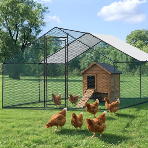 Outvita Chicken Coop, 13×10 FT Large Metal Chicken House, Poultry Habitat Cage with Waterproof Cover